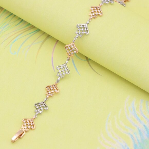 "Crown Charm Rose Gold & Silver Bracelet with CZ Accents, XPBL0803 - Picture 3 of 12